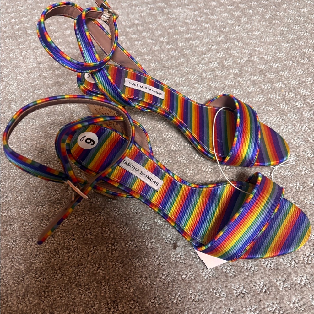 Tabitha Simmons Letitia rainbow stripe silk Sandals - Picture 6 of 9